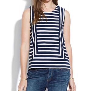 Madewell Frameset Ponte Striped Zipper Back Sleeveless Top Navy Cream Size XS